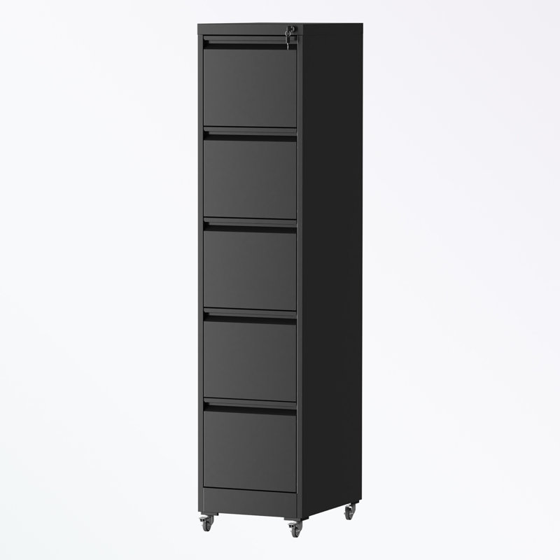 metal frame File Cabinet with 5 Drawers and wheels, Black