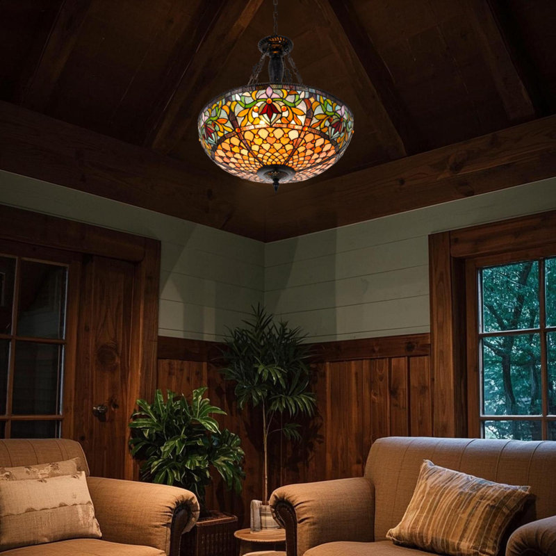 Tiffany-style Stained Glass Chandelier - 2 Hanging Options / Adjustable Length / E26 Socket / Wall Switch Control