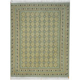 Tapis géométrique en laine tissé à plat à la main à motif rectangulaire 5 pi 7 po x 7 pi doré / vert / noir