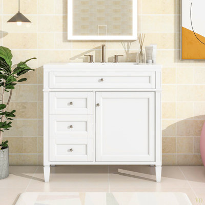 Meuble-lavabo de 36 po avec lavabo supérieur, meuble-lavabo moderne avec 2 tiroirs et tiroir escamotable, meuble-lavabo simple