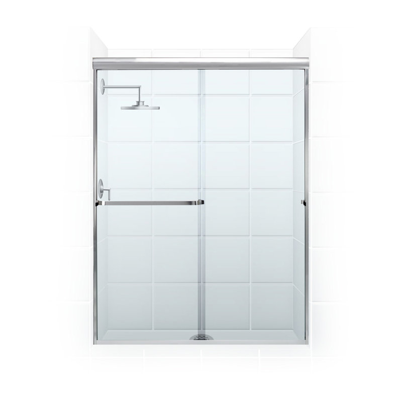 Paragon Series 46'' - 46'' W x 69'' H Sliding Frameless Shower Door with Clear Glass, Brite Silver (Chrome)