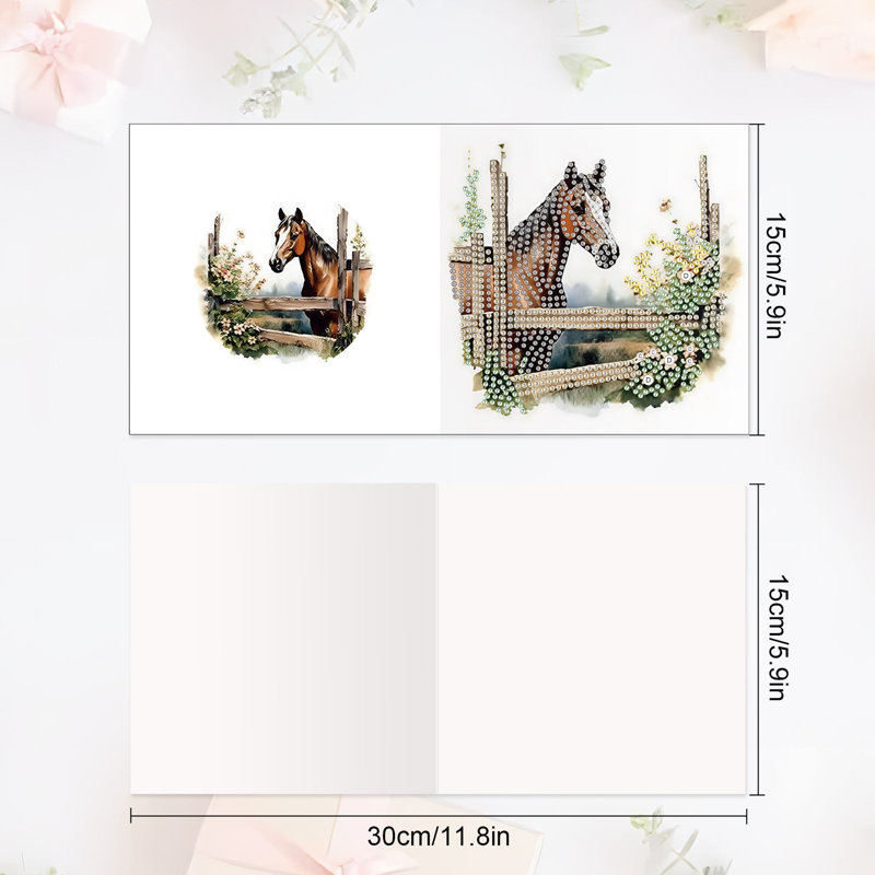 Syntego 6Pcs DIY Assorted Horse Diamond Painting Greeting Thank You Christmas Cards Diamond Art Kit