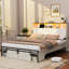 Base de lit grand format Farmhouse avec tête de lit, station de charge et lumières DEL personnalisables, blanc-255702471-255702469