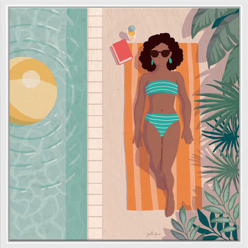 Beach Babes III - Peinture, L 21,5 po x H 21,5 po, Cadre blanc