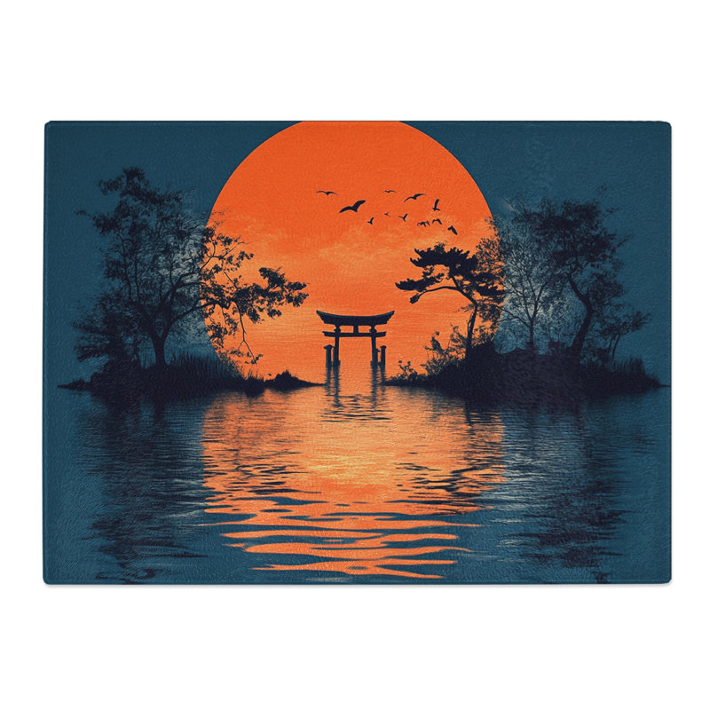 Japanese Sunset Design  Glass Chopping Board
