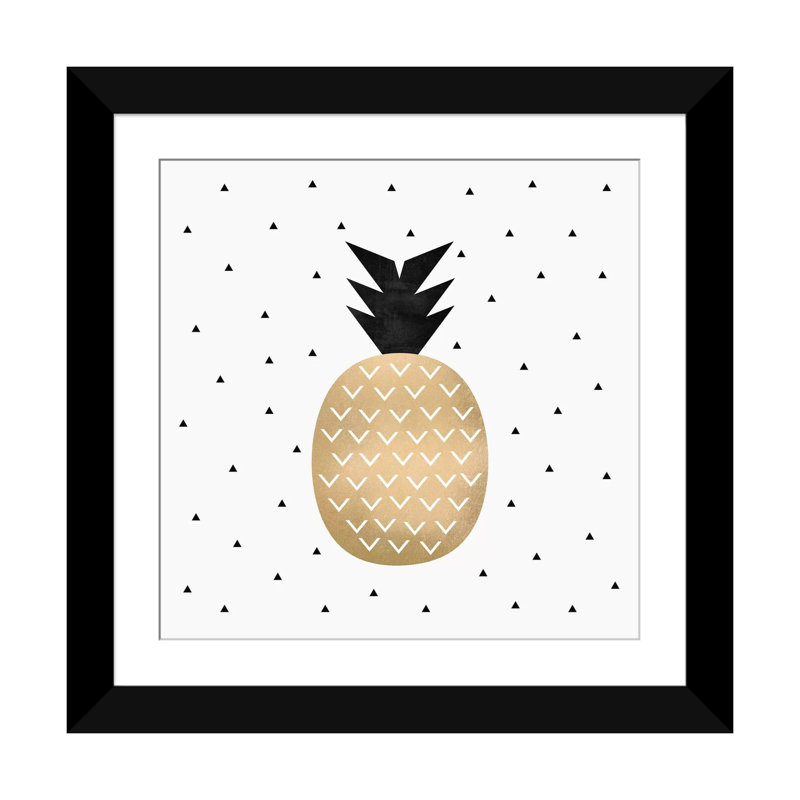 « golden ananas »-impression sur toile tendue, H 16 po x l 16 po x P 1 po, Papier d'art encadré noir, Blanc