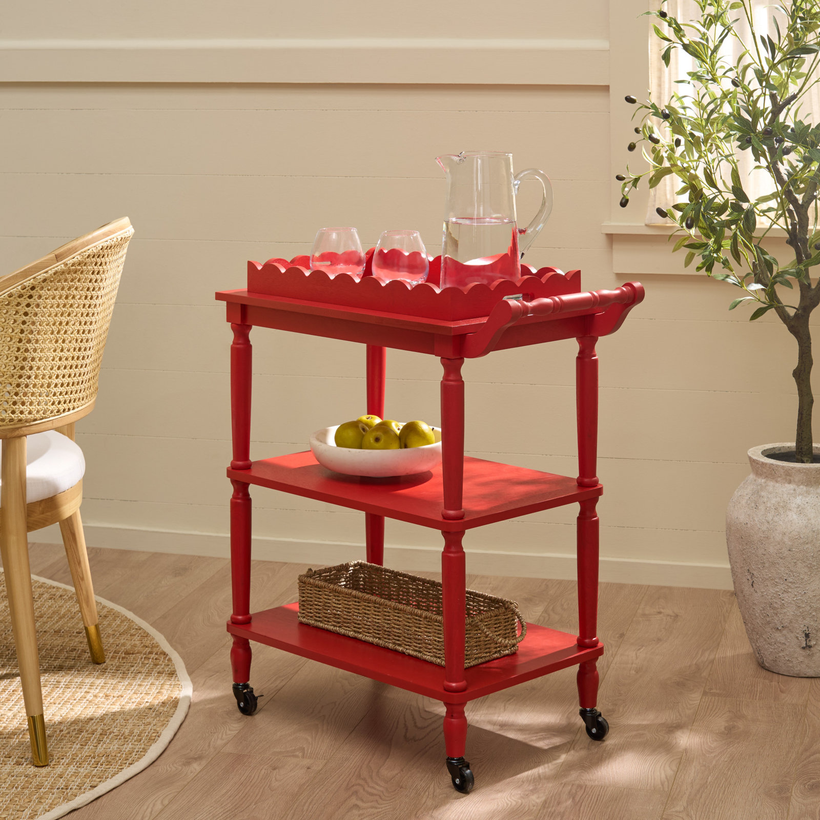 Edan 3 Tier Dining Cart, Bright Red