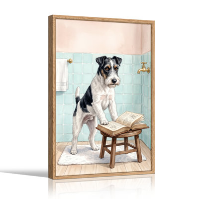 Ensemble de 1 tableau sur toile représentant un chien lisant