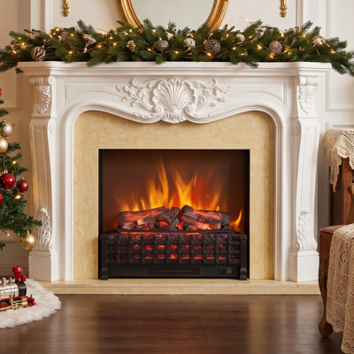 Ensemble de bûches de foyer électrique 26 "avec effet de flamme 3D, chauffage 1400W, télécommande et minuterie