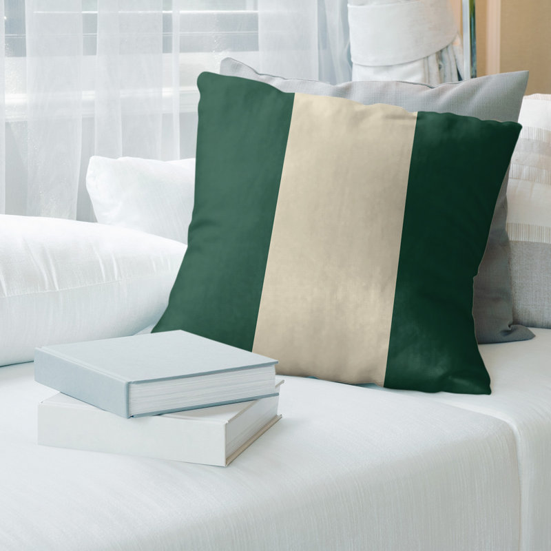 Housse de coussin décoratif à rayures arizona, Minnesota, 26 x 26, Vert foncé / crème