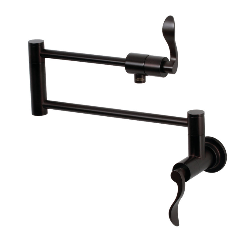 Kingston Brass NuWave Two-Handle 1-Hole Wall Mount Pot Filler Faucet, Oil Rubbed Bronze