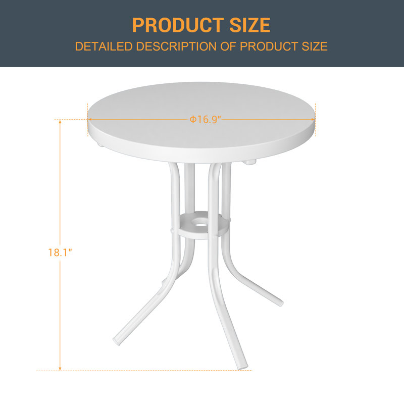 16.9" Patio Steel Frame Round Side Table, White