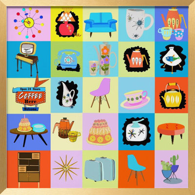 "Mid century pop", art mural texturé encadré