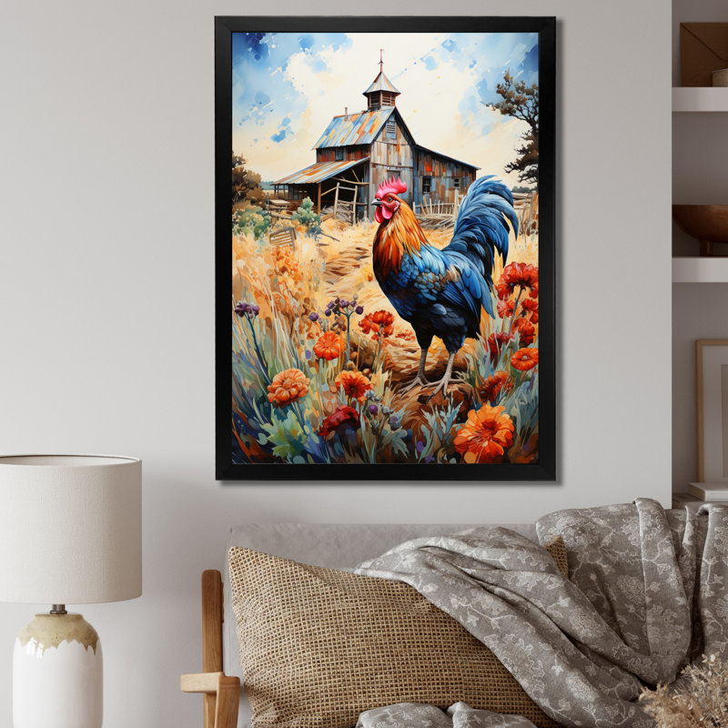 Asmi " Roaster Barnyard Serenade IV ", Black Picture Framed Canvas, 20" H x 12" W x 1" D