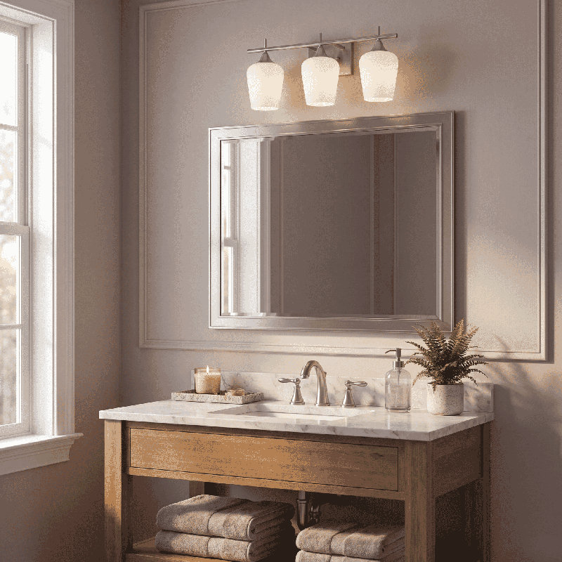 Breena Dimmable Vanity Light, Satin Nickel, White