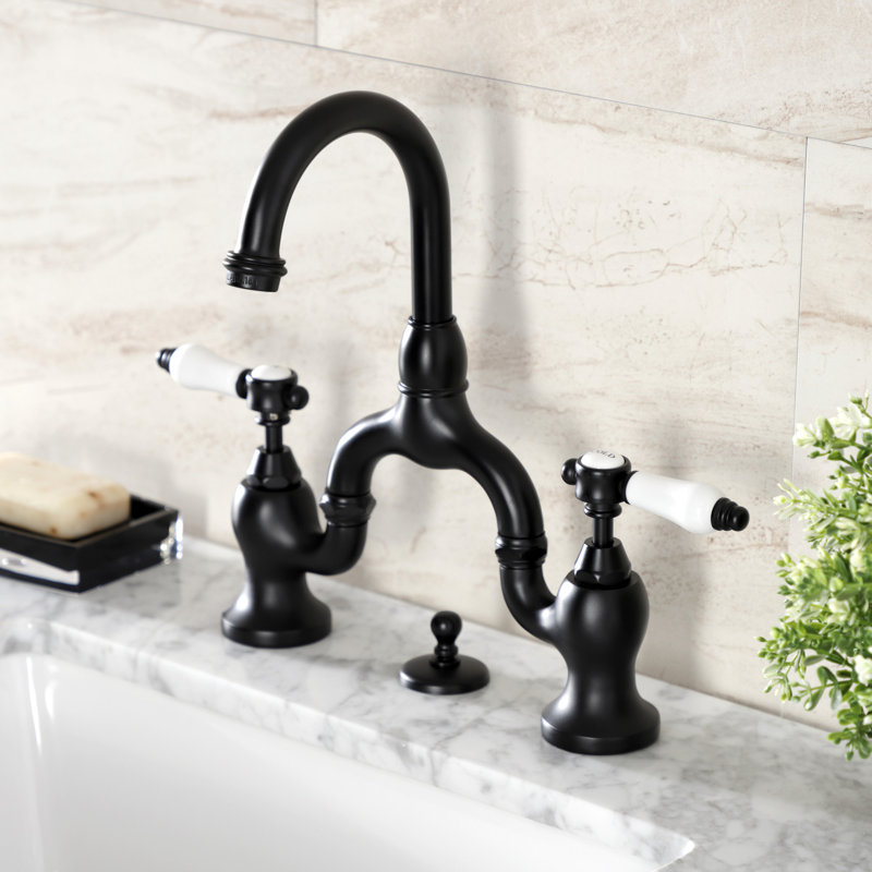 Robinet de salle de bain à large entraxe avec bonde, Noir mat
