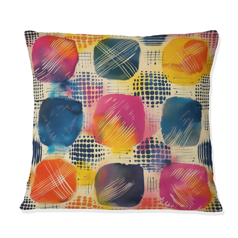 Coussin décoratif géométrique rouge et bleu IV, H 16 po x l 16 po