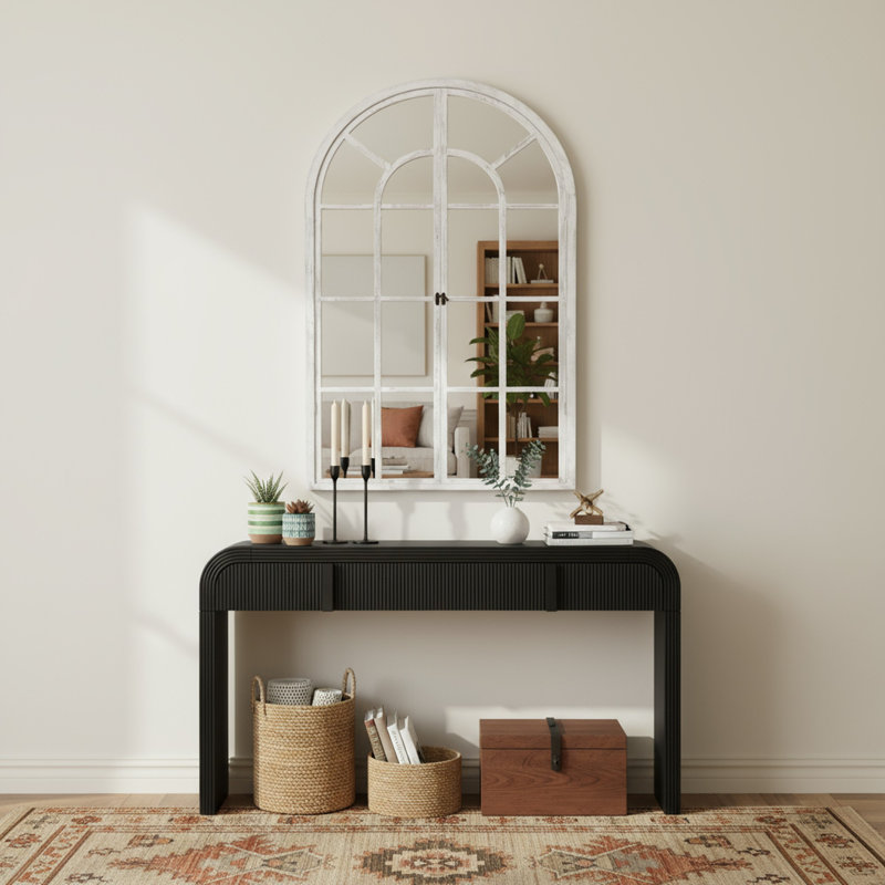 Console 31 po et miroir en bois 36 po pour table d'appoint, Noir