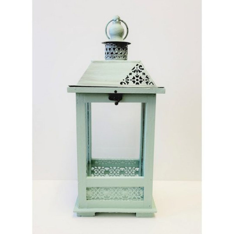 Lanterne de table en bois 17 po, Vert menthe