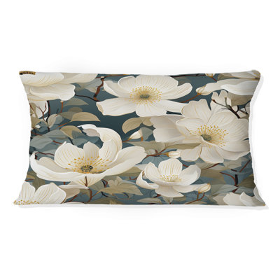Coussin décoratif à imprimé floral blanc et vert