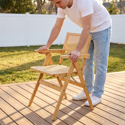Chaise pliante en rotin, chaise de salle à manger portable avec siège et dossier en rotin tissé, capacité de poids de 440 lb, sans assemblage pour la salle à manger, le salon, la chambre à coucher, la cuisine et la cour