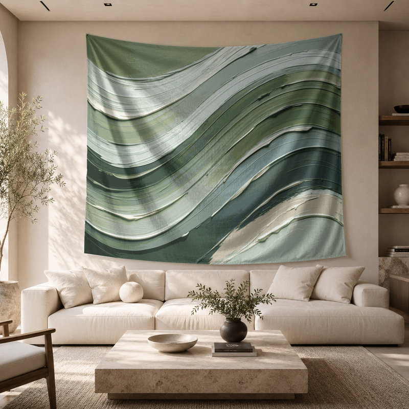 Tapisserie murale horizontale rayée gris olive, 26 po x 36 po