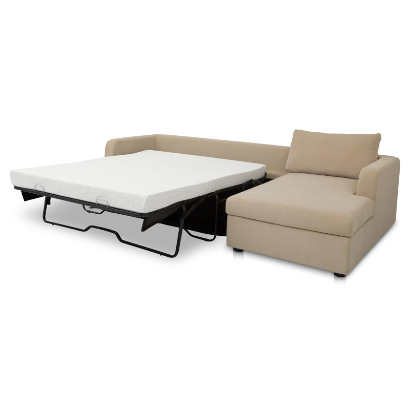 Burrow Sleeper Sectional With Storage Chaise Sand Right, Beige Polyester, Right Hand Facing
