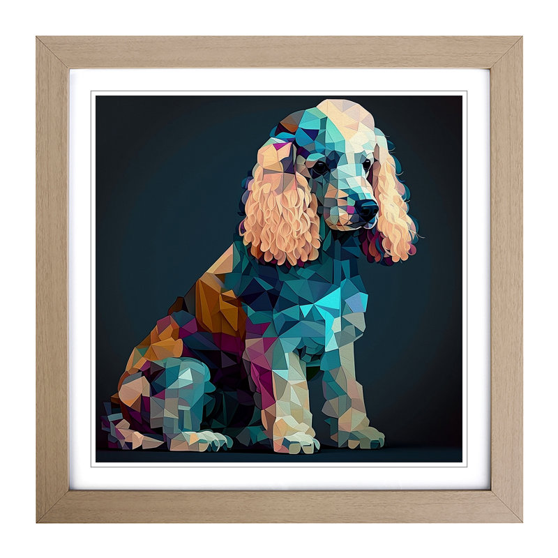 Poodle Cubism - Single Picture Frame Print on Wood, Oak