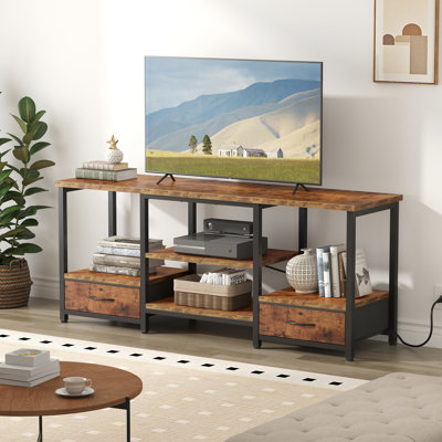 TV Stand with Fabric Drawers, Entertainment Centre TV Stand for 55-65/55-75 inch, TV Console Table with Open Storage Shelves, Media Console Charging Station
