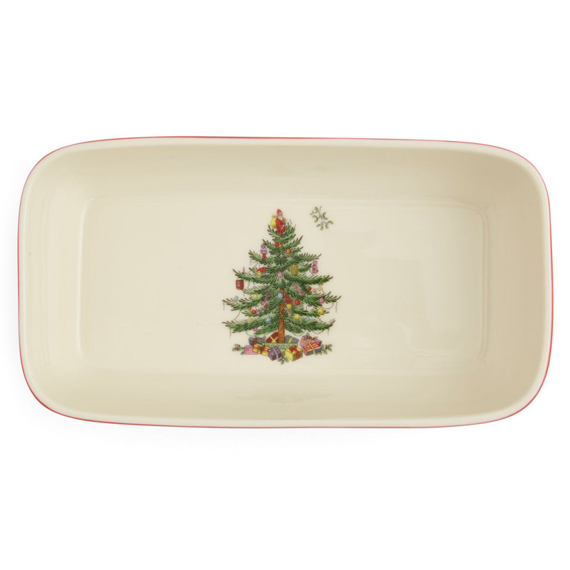 Christmas Tree 2 Piece Rectangular Server With Slotted Spoon