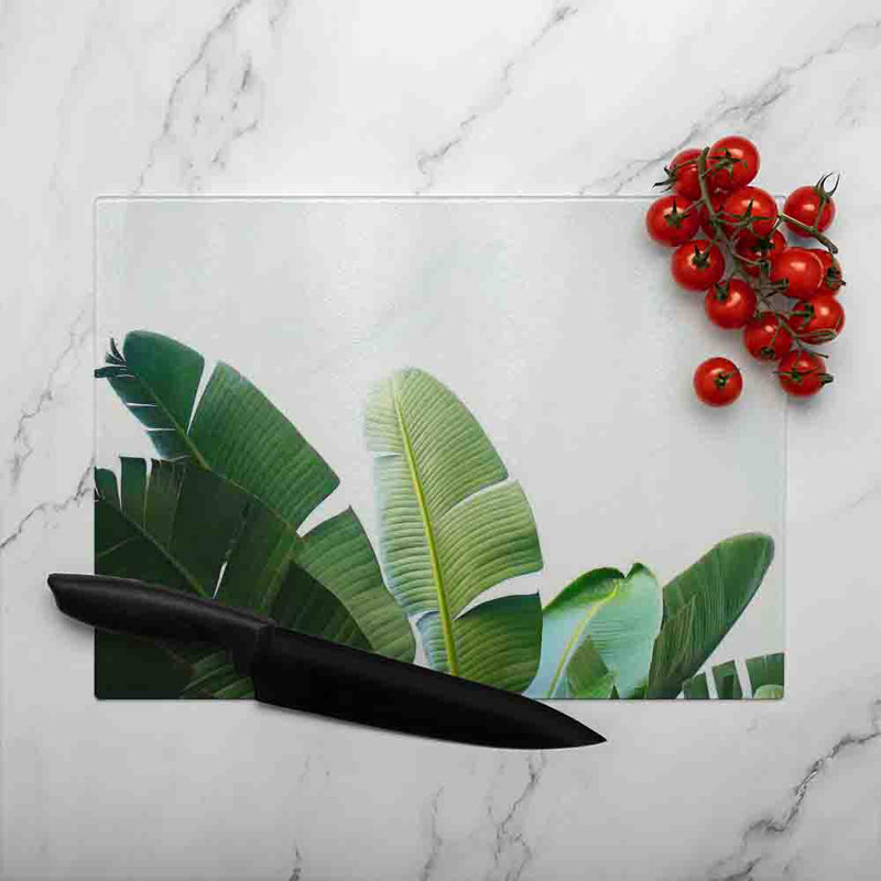 Banana Leaves Glass Chopping Board