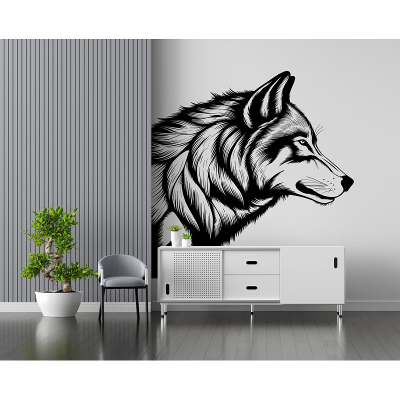 Adhésif décoratif loup, art mural loup, décoration murale chambre loup, Metallic Silver, H 17 po x l 17 po