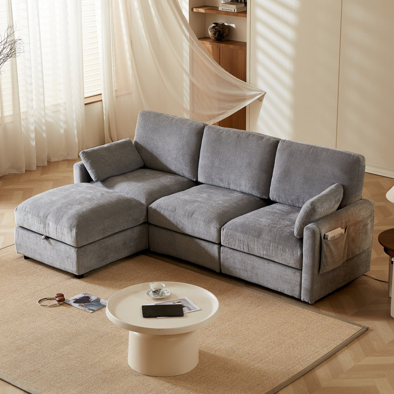 Canapé modulaire rembourré en tissu de chenille de 94 po avec coussins latéraux et coussins latéraux 94 po