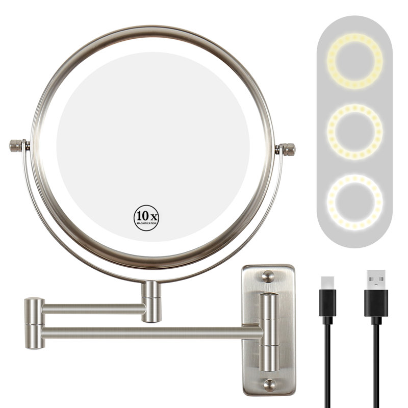 8" LED 1X/10X Magnifying Makeup Mirror, Brushed Nickel