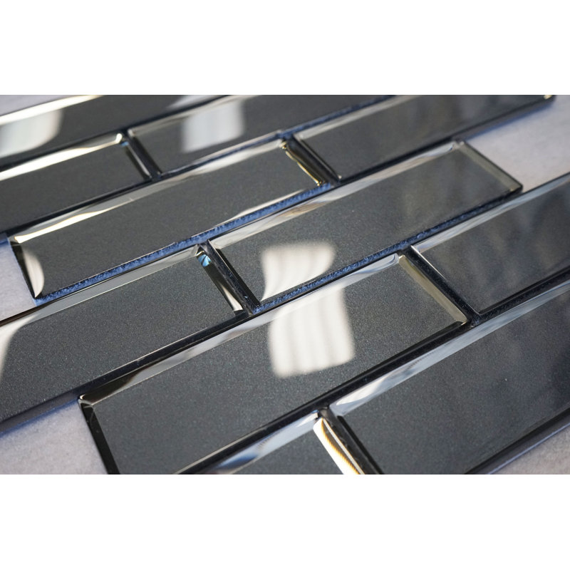 2" x 6" Glass Brick Joint Mosaic Tile, Dark Gray