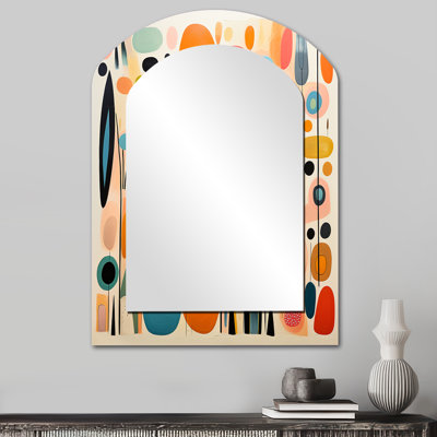 Rose Mid Century Playful Patterns II - Mid-Century moderne arche miroir mural, miroir décoratif asymétrique rose