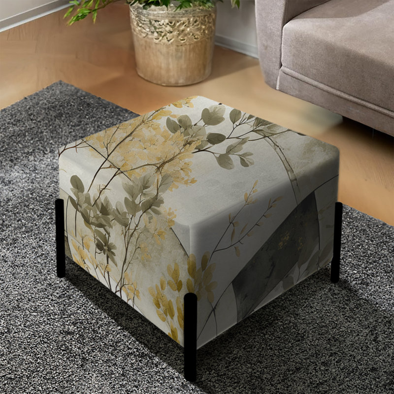 Green Cubic Botanical Dreams I - Patchwork Square Ottoman
