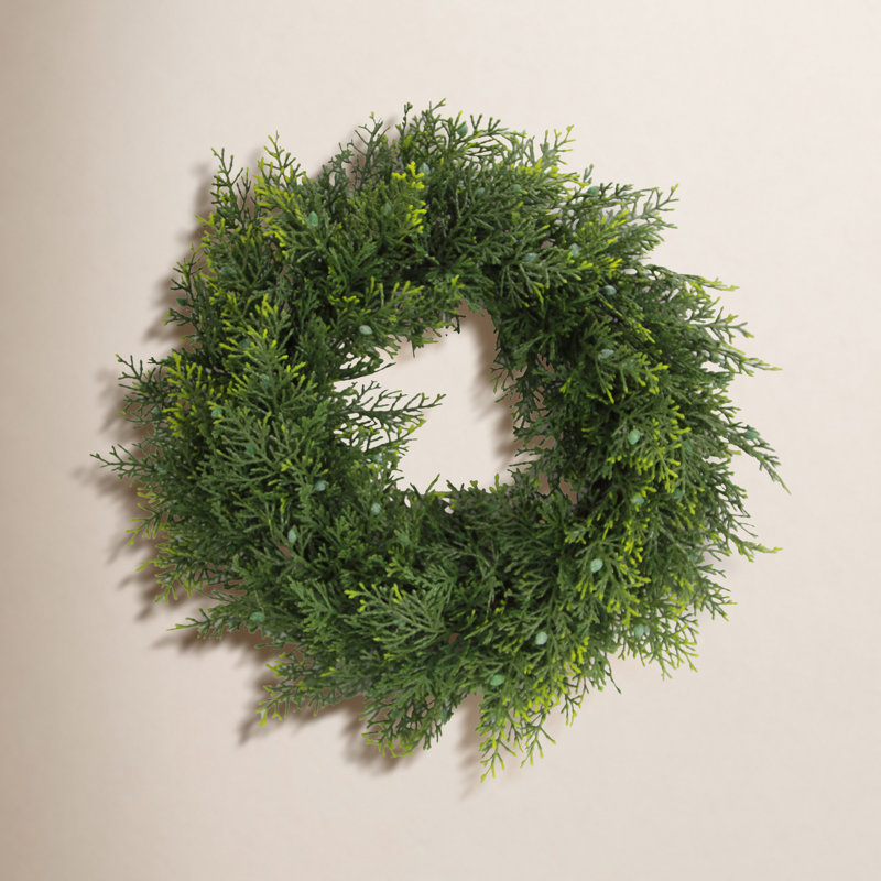 20" Inches Faux Cedar Wreath With Berry Holiday Christmas wreath Home Christmas Décor, Green-Berry