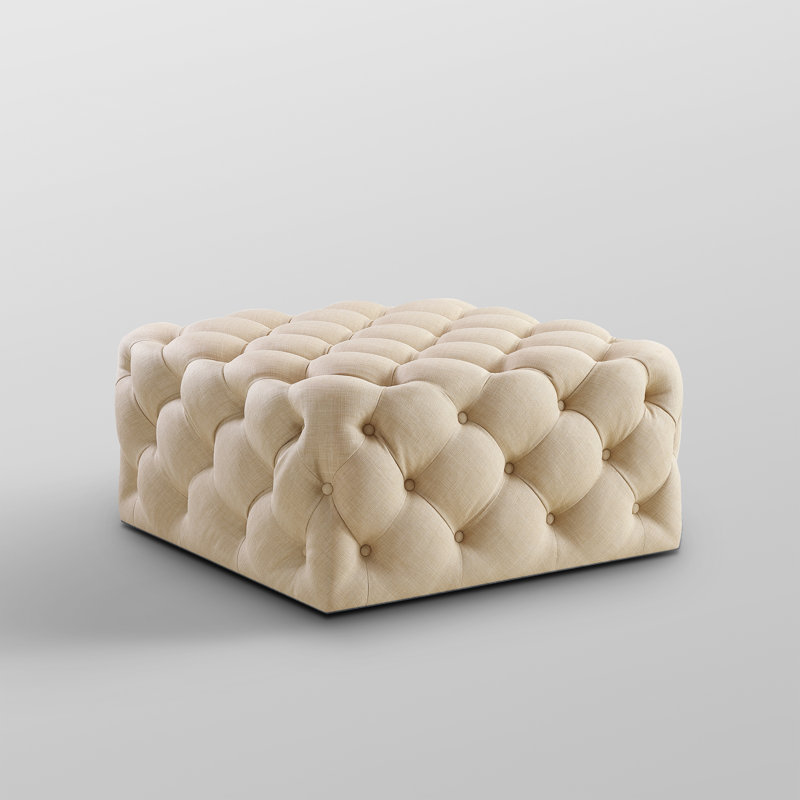 Madeline 33" Rolling Tufted Cocktail Ottoman, Linen Beige 
