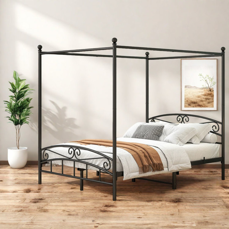 Cadre de lit à baldaquin en métal exquis avec tête et pied de lit, offrant durabilité, confort et modernisation élégante de la chambre à coucher