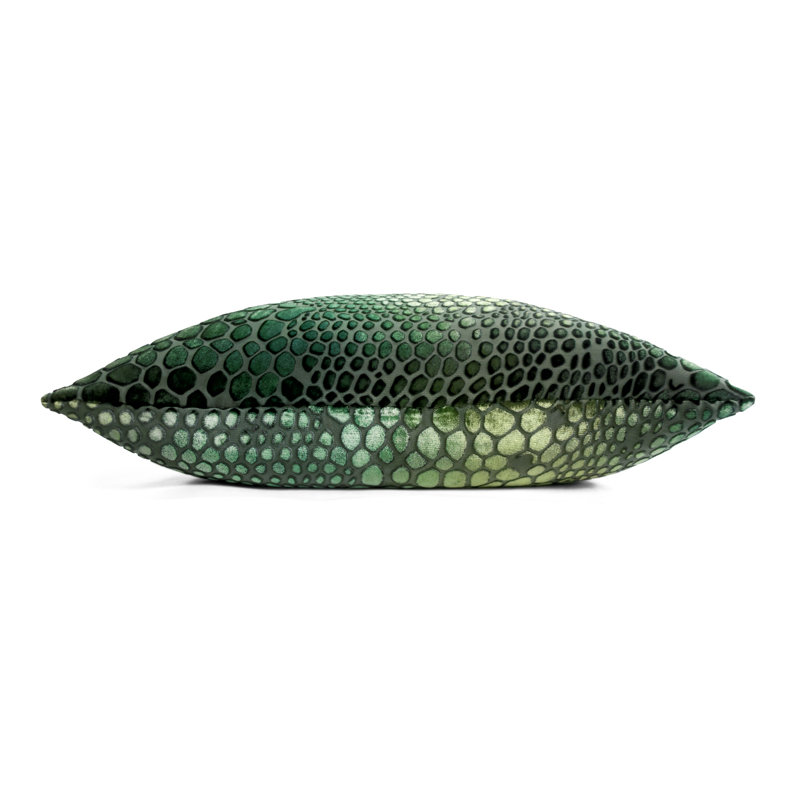 Snakeskin Lumbar Velvet Pillow Cover & Insert, 14"H x 20"W, Evergreen