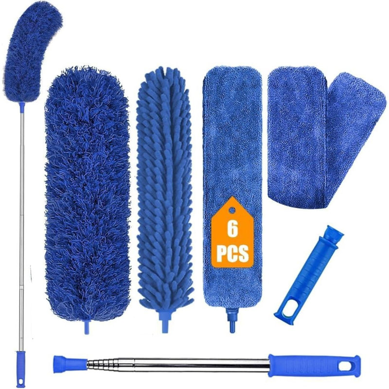Extendable Feather 6PCS Duster Cleaning Kit Microfiber with Telescoping Extension Pole