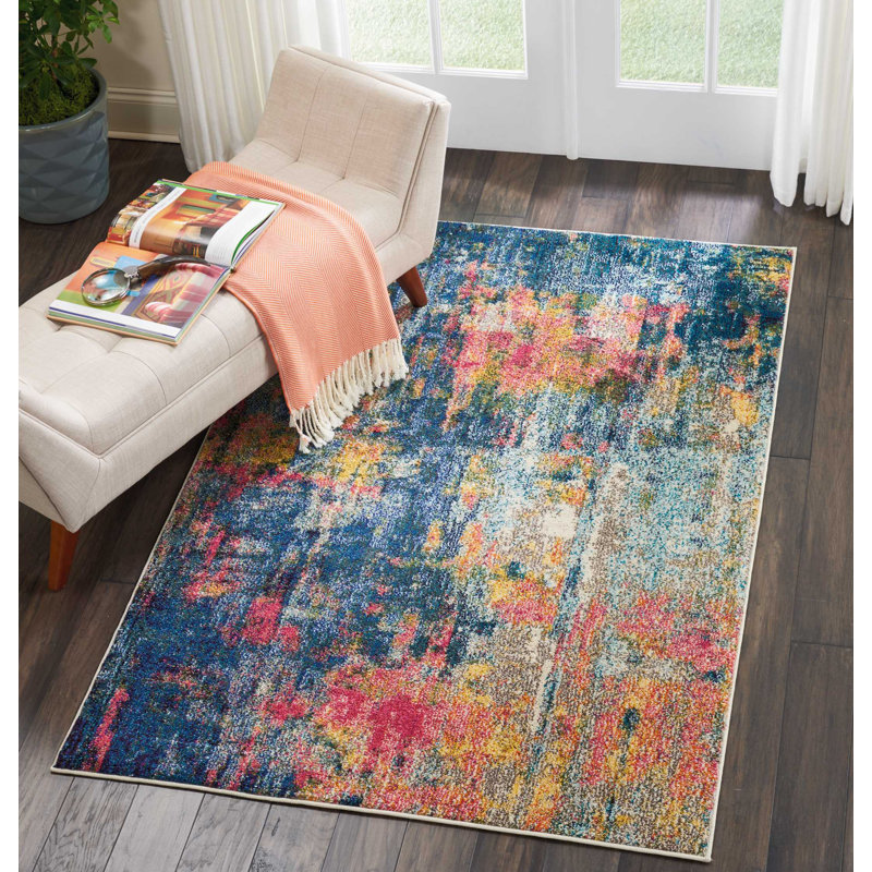 Tapis bleu contemporain contemporain, Rectangle 3 pi 11 po x 5 pi 11 po