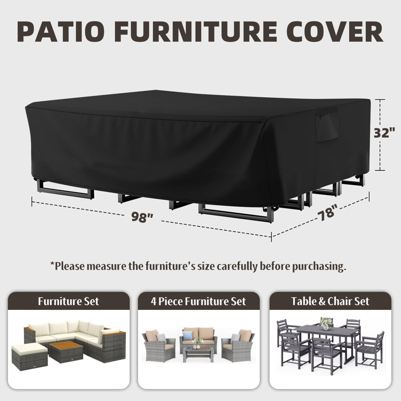 Patio Furniture Set Cover, Heavy-duty All-Weather Outdoor Furniture Cover, Patio Dining Set Cover, Black