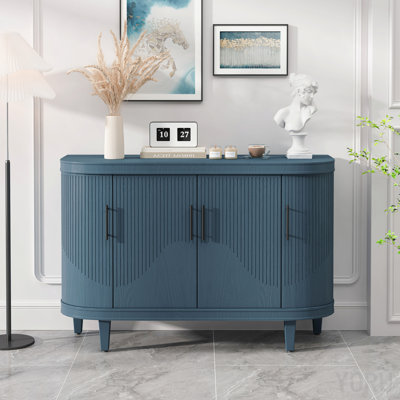 47" Curved Sideboard, 4-Door, Adjustable Interior Shelves - Blue