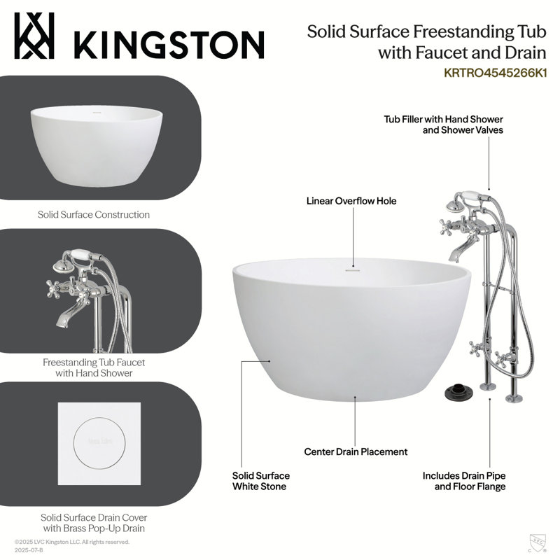 Baignoire autoportante 45 po Kingston, Nickel poli