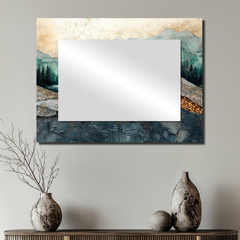 Émeraude et rivière de cristal dans la forêt I - décor mural miroir de paysages - imprimé sur métal, 24 po x 32 po