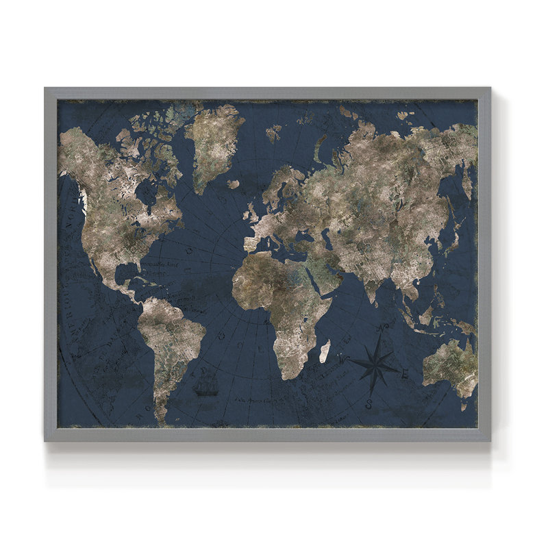 Bleu marine atlas - reproduction encadrée - réarmable, H 8 po x l 10 po, Gris