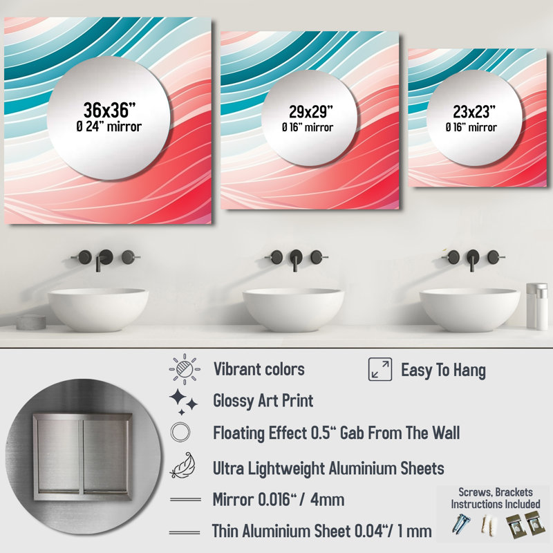 Bold Graphic Sunset In Teal And Pink - Modern Geometric Square Mirror Wall Decor For Bedroom, 36" x 36"