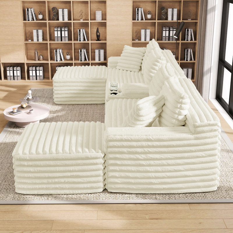 Canapé modulaire Boneless 127 po Cloud Couch, Fausse fourrure beige